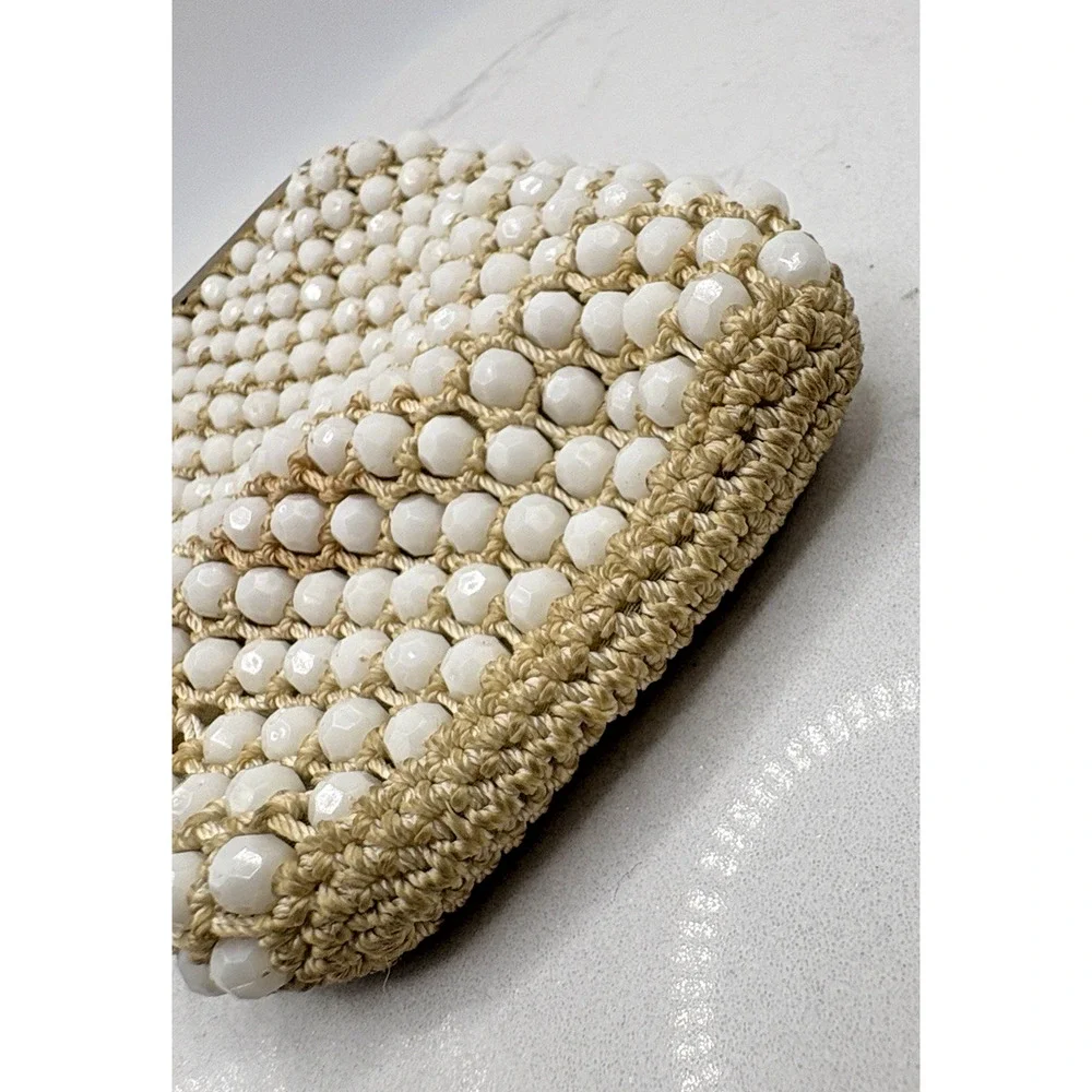 Cream Colored Caviar Beaded Cigarette Case Gold Tone Kiss Lock Frame Vintage